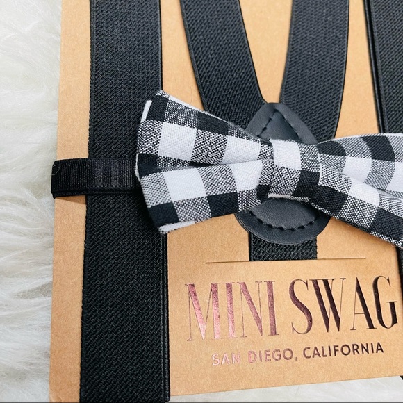 Mini Swag Brand Suspender & Bow Tie Set Black White Plaid for baby/children - Picture 3 of 5